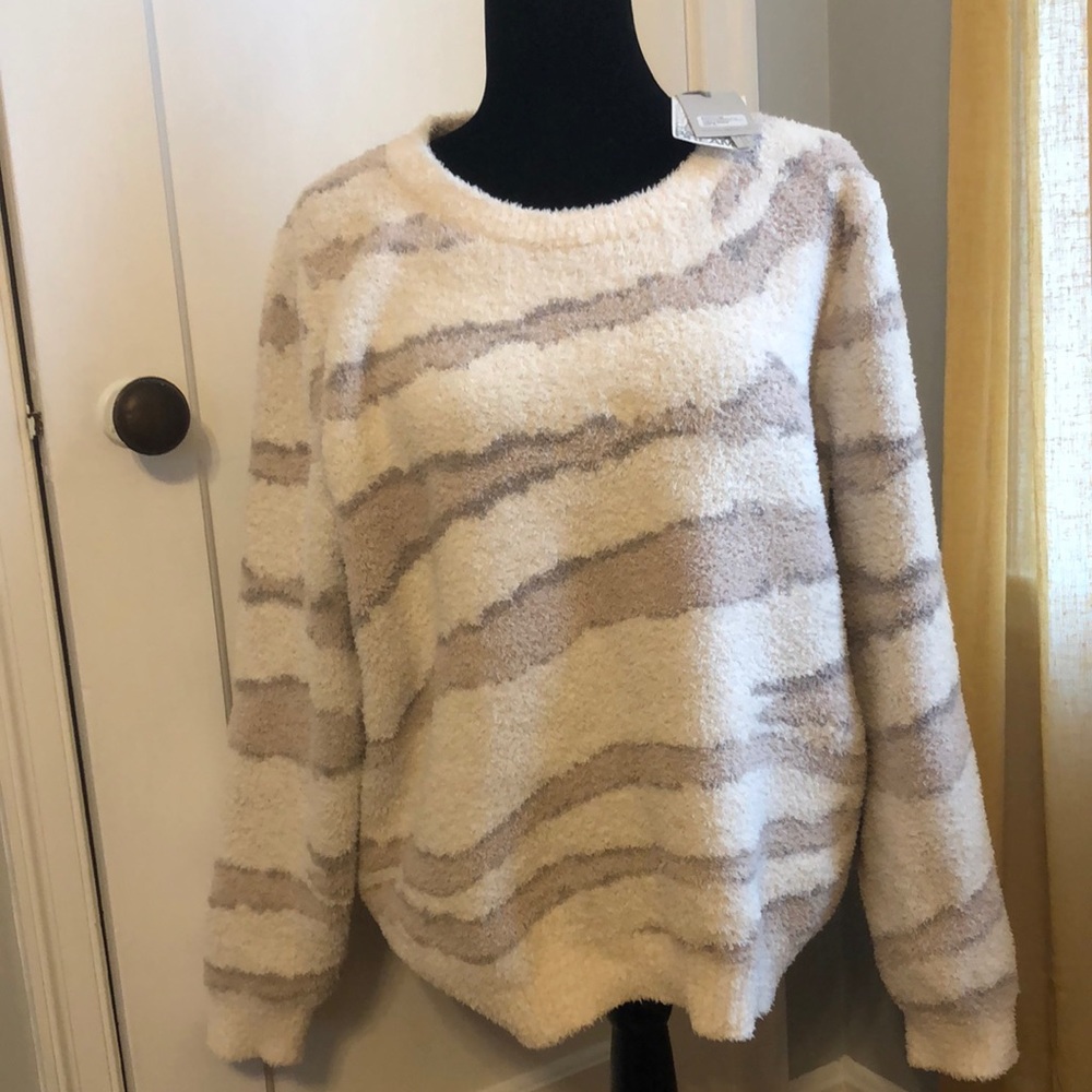 Sweater with scoop neck. Bought from QVC. Cream, mauve & gray